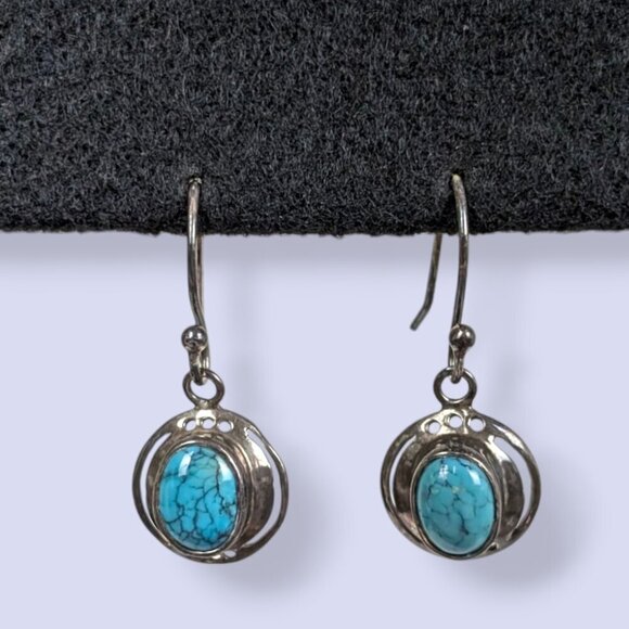Jewelry - Sterling Turquoise Cabochon Dangling Earrings